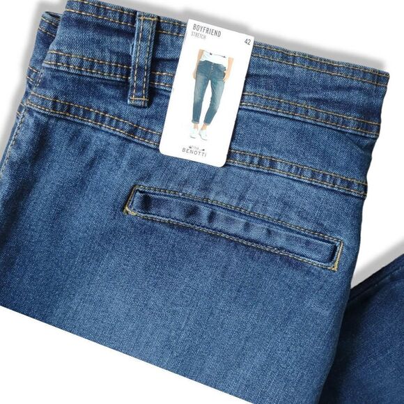 Gina Benotti Blue Jeans Boyfriend Button Front Straight Legs euro 42 US 6 NEW - Picture 6 of 7